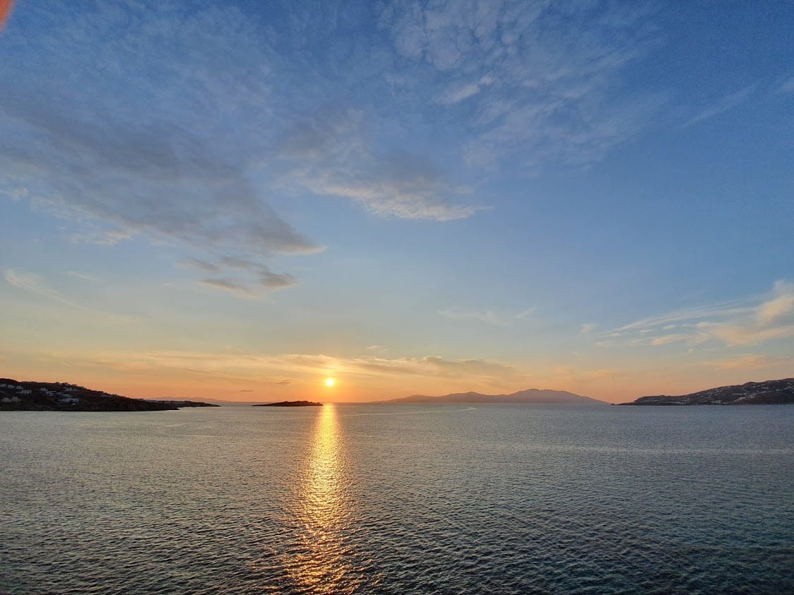 Sunset on a beach in mykonos
