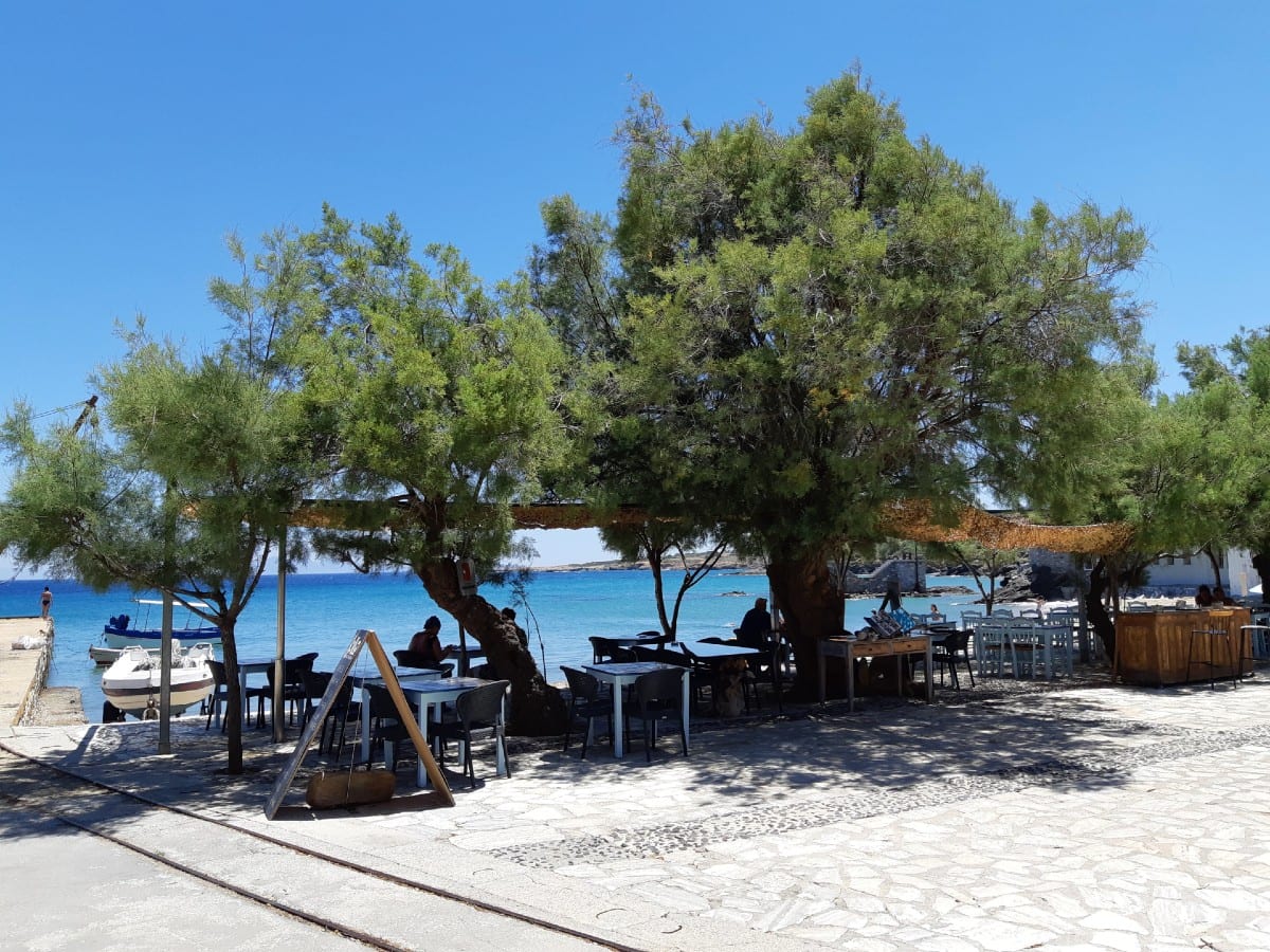 A shaded taverna at Moutsouna in Naxos Island Greece