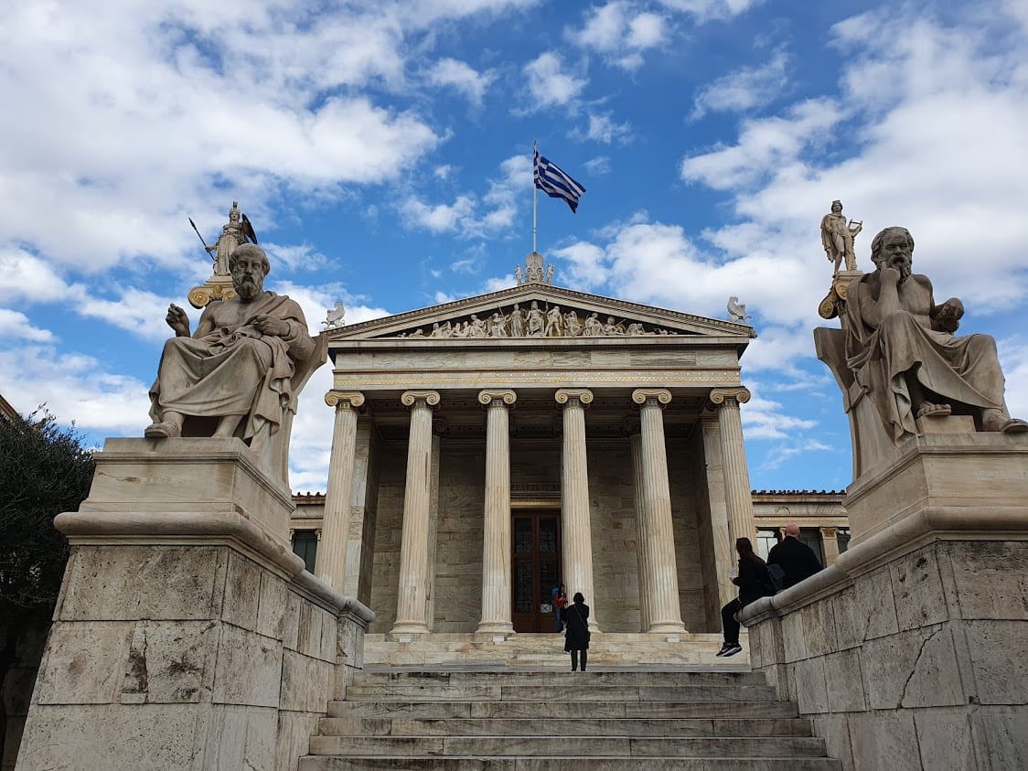 A statue of Plato outside the Academy of Athens in Greece