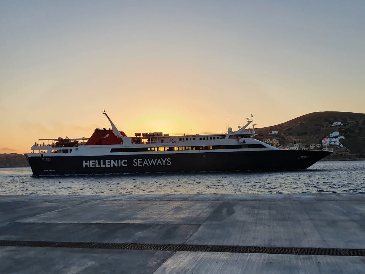 Taking the ferry from Ios to Sikinos in Greece