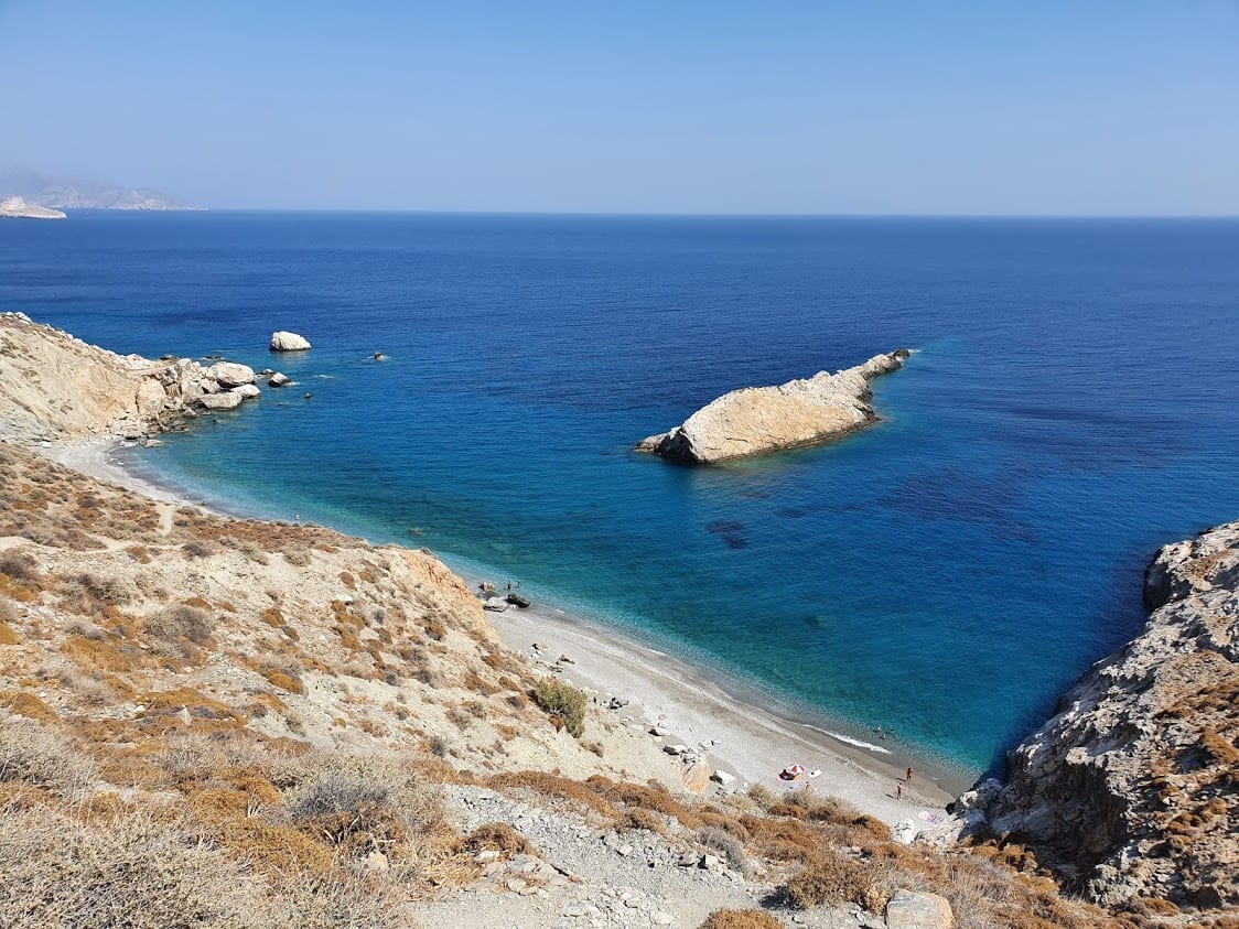 Looking down on to Katergo Beach in Folegandros Greece