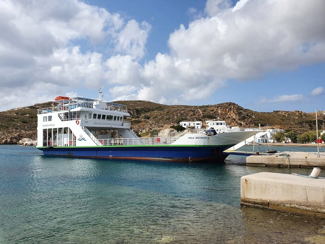 Taking the Osia Methodia Milos to Kimolos local ferry