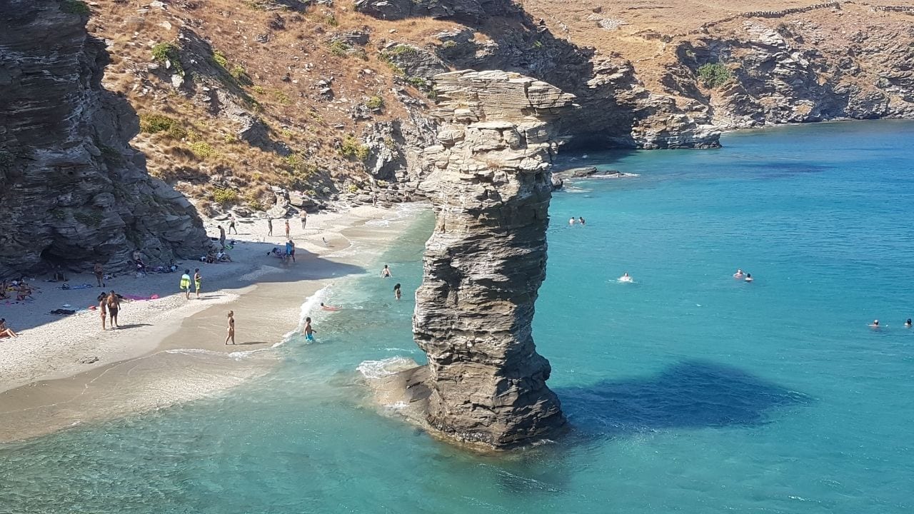 Old Lady's Jump Beach in Andros Island in the Cyclades, Greece