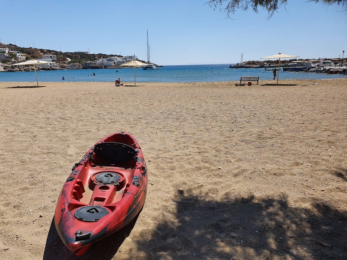 A kayak on Alopronia beach in Sikinos