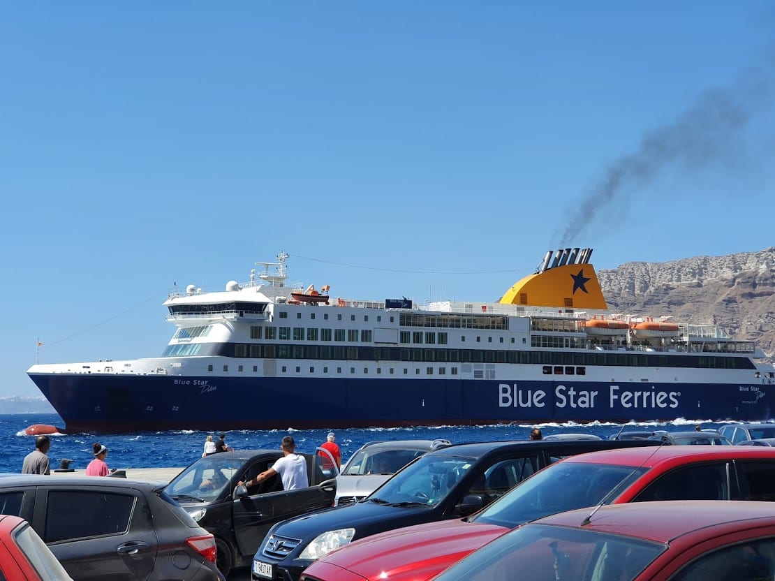 Blue Star ferry at the port in Santorini