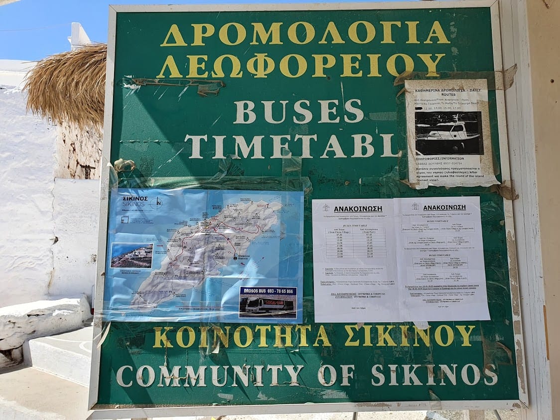 Bus timetable for Sikinos in Greece