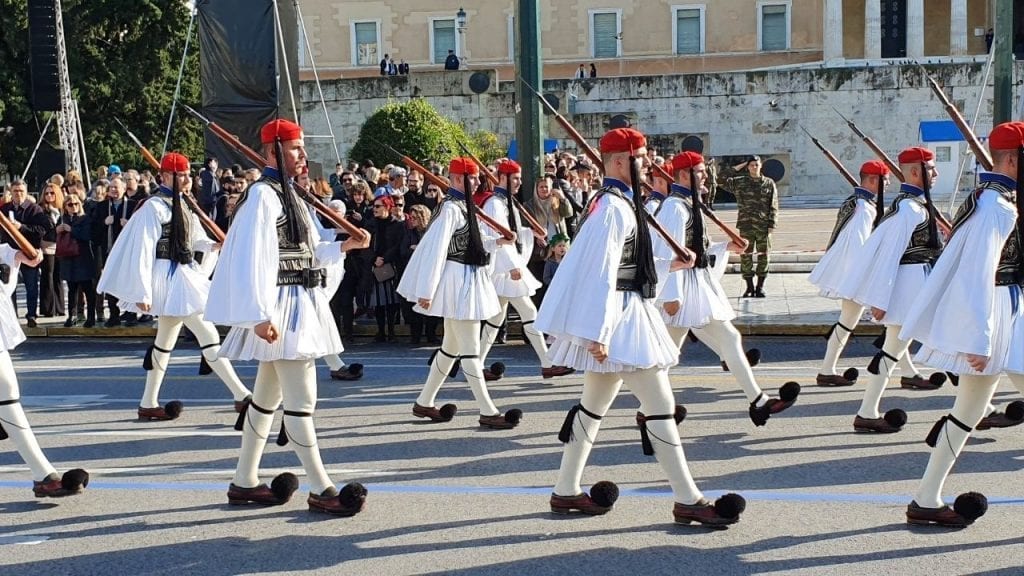 The Changing of the Guard in front of the Tomb of the Unknown Soldier in Athens Greece
