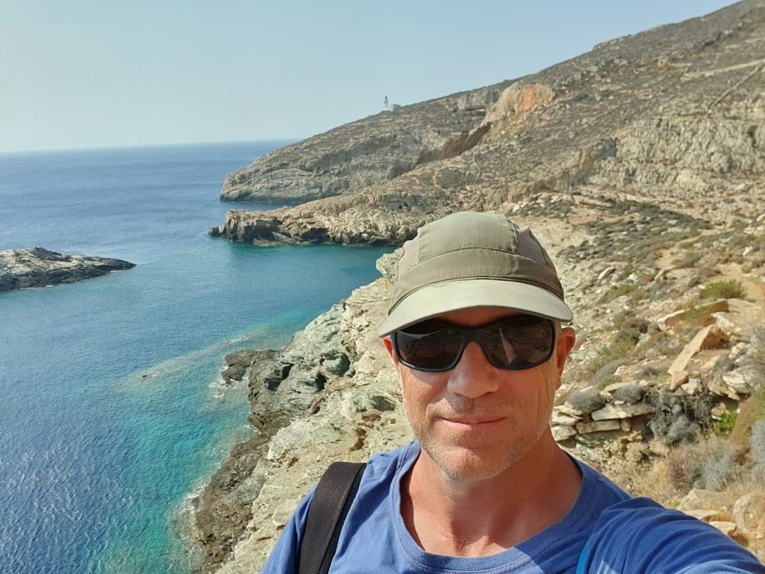 Dave hiking to Livadaki Beach in Folegandros