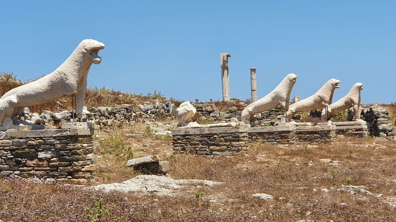 The lions of Delos island archaeological site are very important Greek monuments
