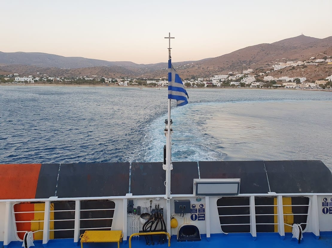 The ferry leaving Ios port behind