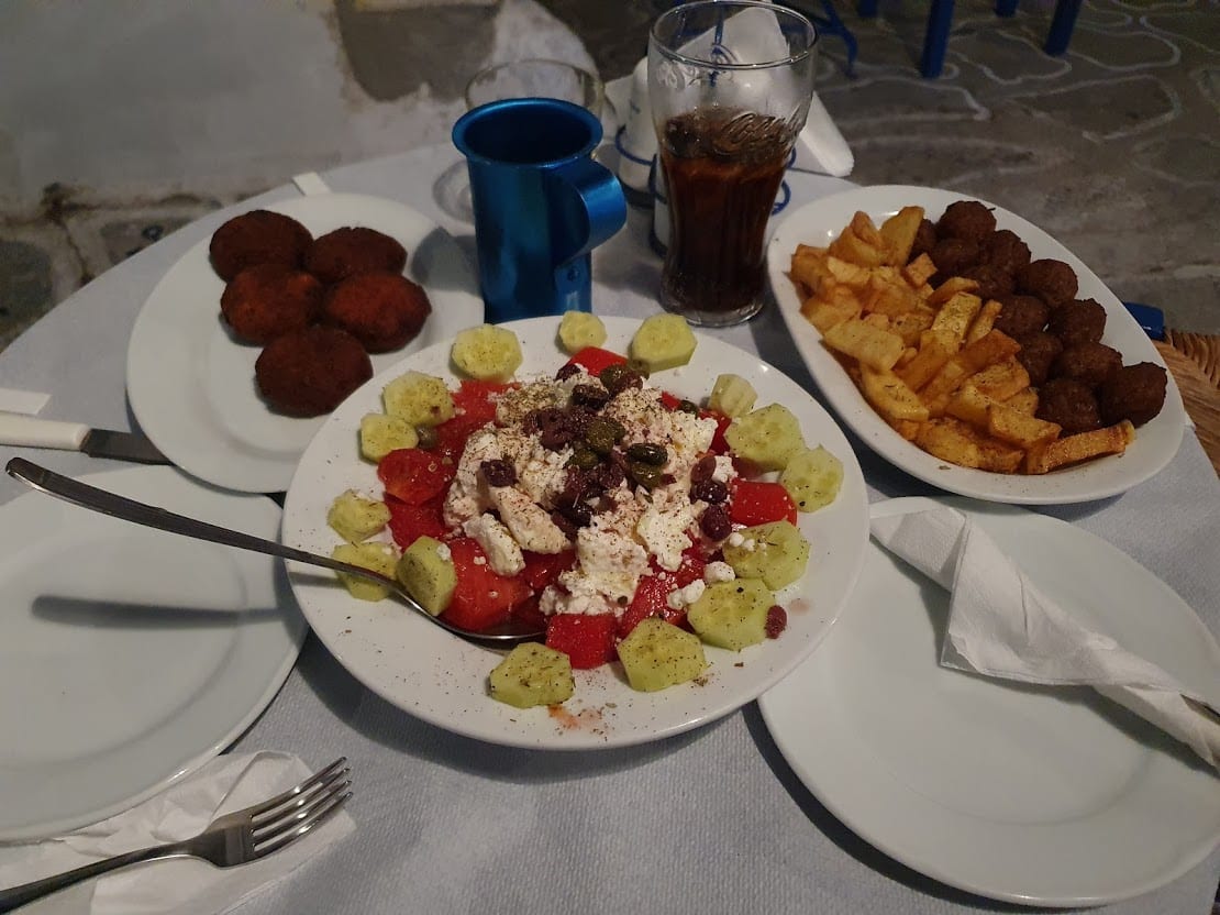 Eating a meal in a taverna in Kimolos