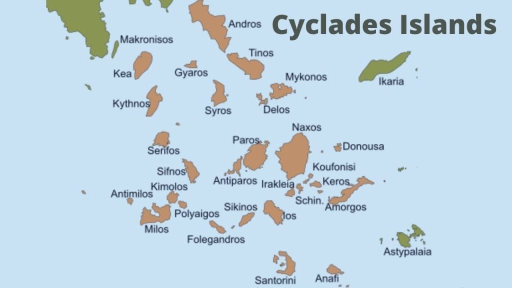 A map of the Cyclades islands of greece