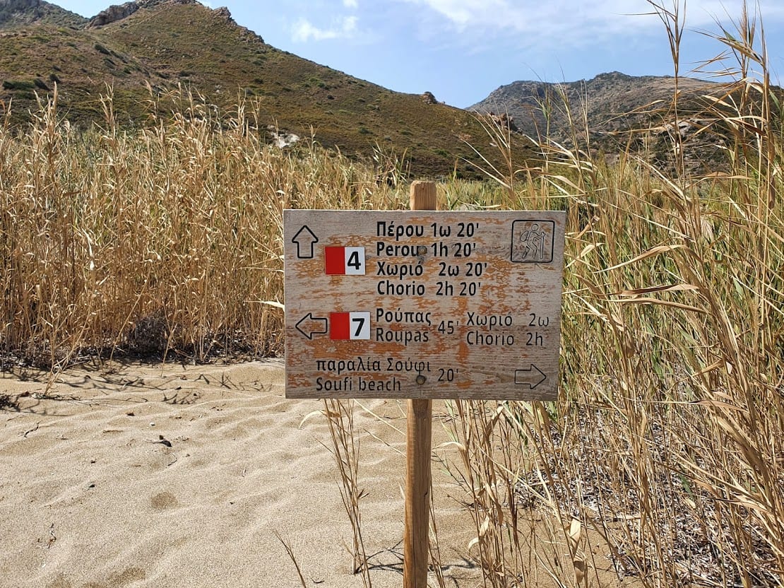 A signpost for some of the hiking trails in Kimolos Greece