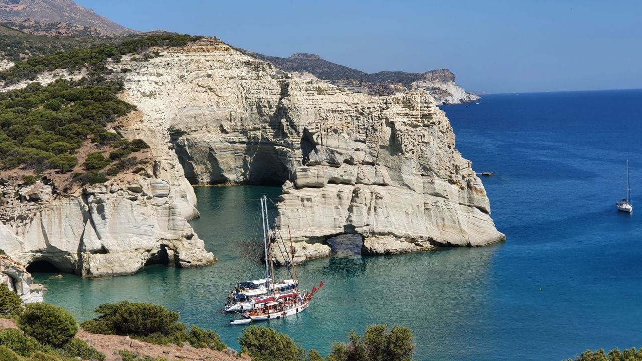 Kleftiko Beach in Milos island is becoming one of the most famous places in Greece to take a boat trip