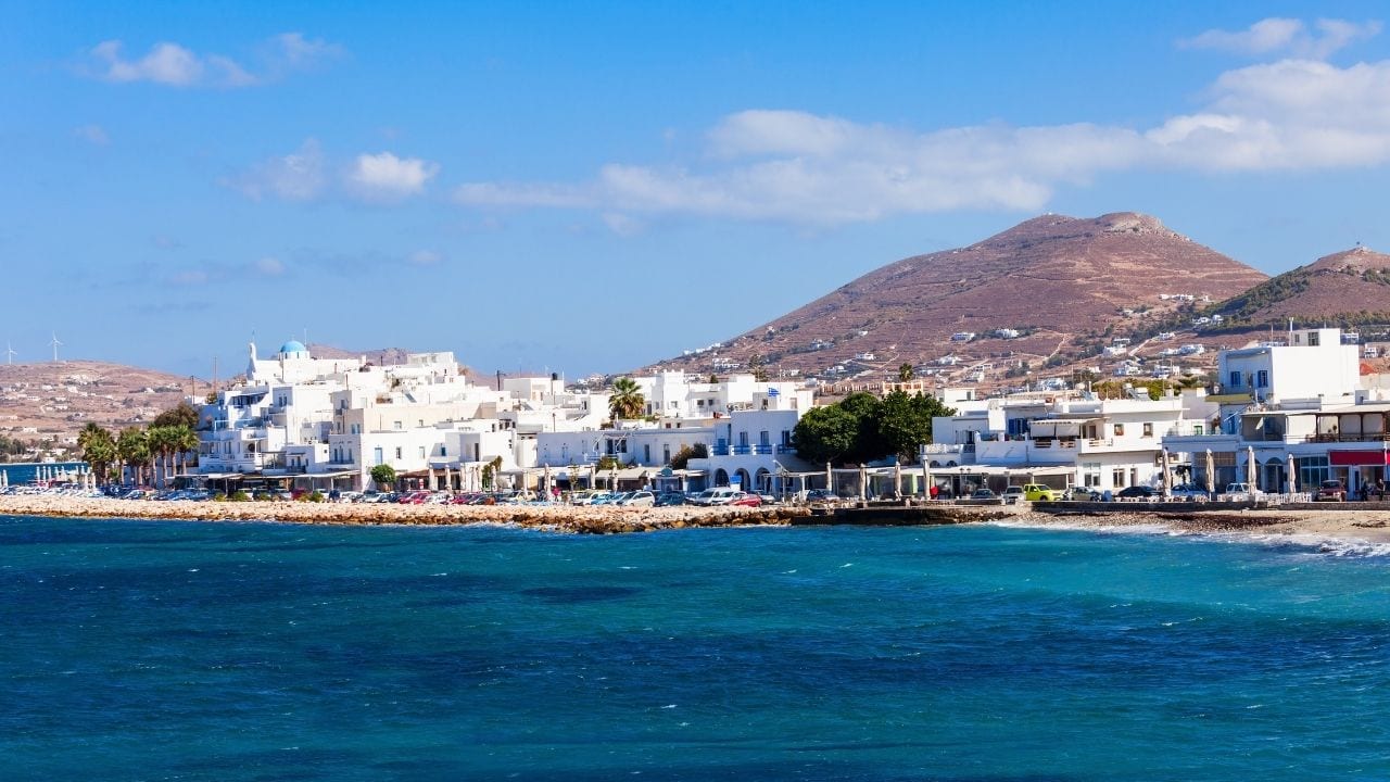 A view of Paros town across the sea