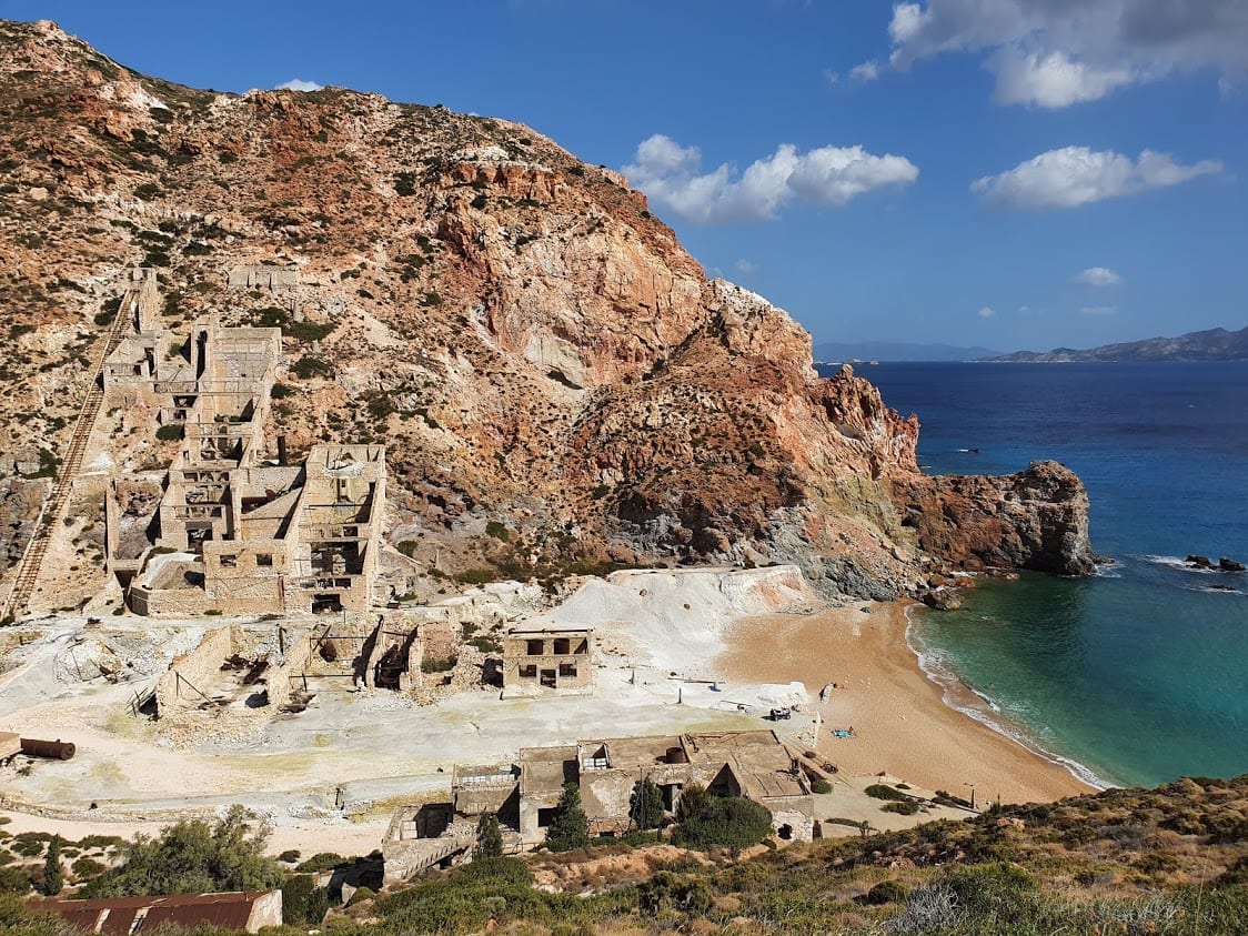 Visiting the sulphur mine beach n a tour of milos greece