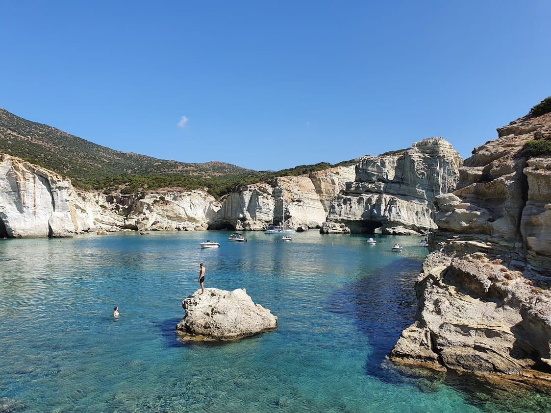 Swimming at Kleftiko Bay in Milos Greece