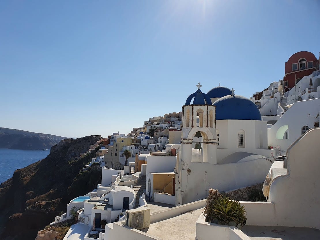 Blue and white buildings of Santorini island in greece