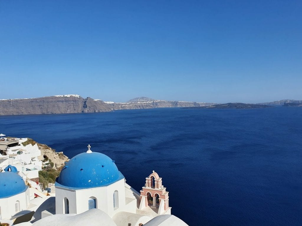 Santorini is one of the Greek islands located in the Cyclades island group in the Aegean sea