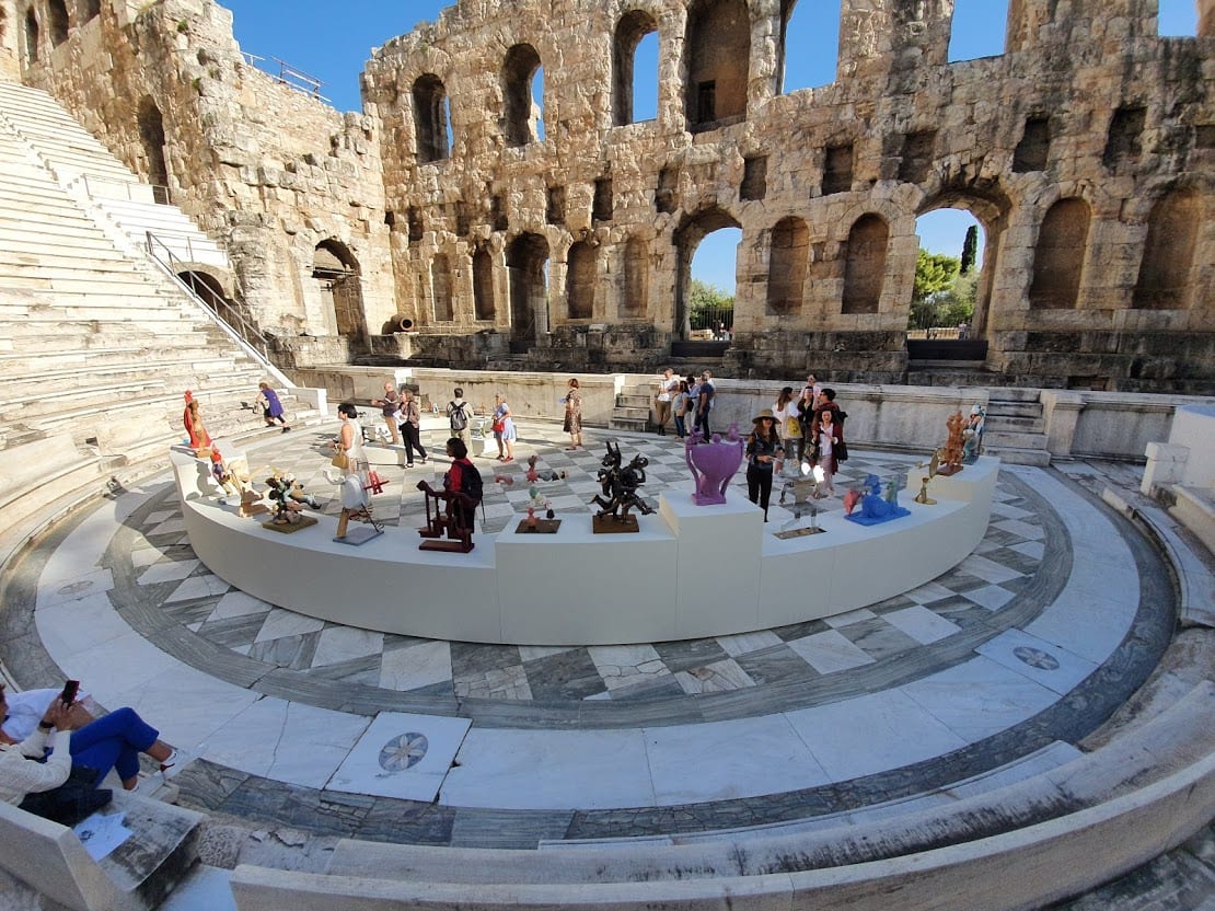 An art display inside the Herodion in Athens