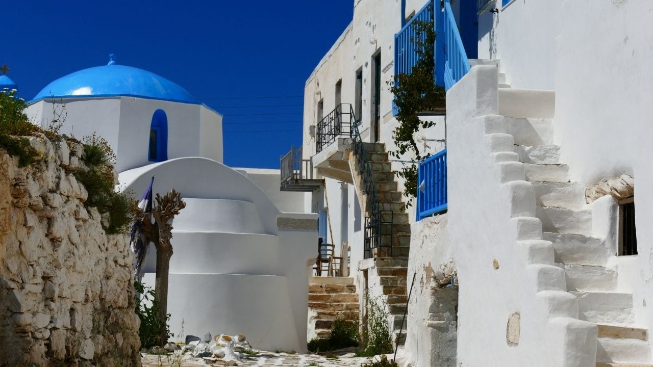 Exploring Antiparos in Greece after arriving by ferry