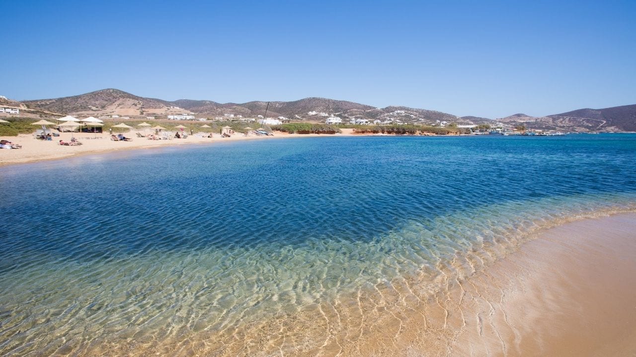 Relaxing at an Antiparos beach after arriving by Greek ferry