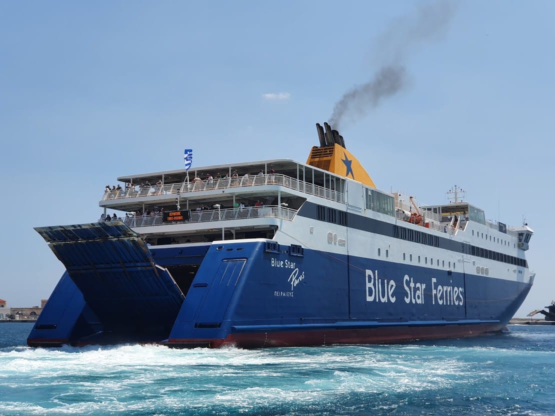 The Blue Star Patmos ferry sailing to Anafi in Greece