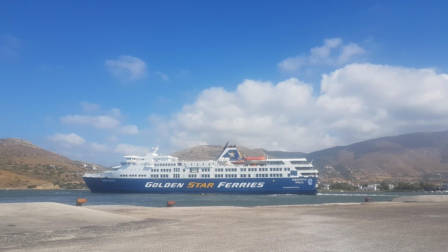 Golden Star ferries pulling into Andros Greece ferry port
