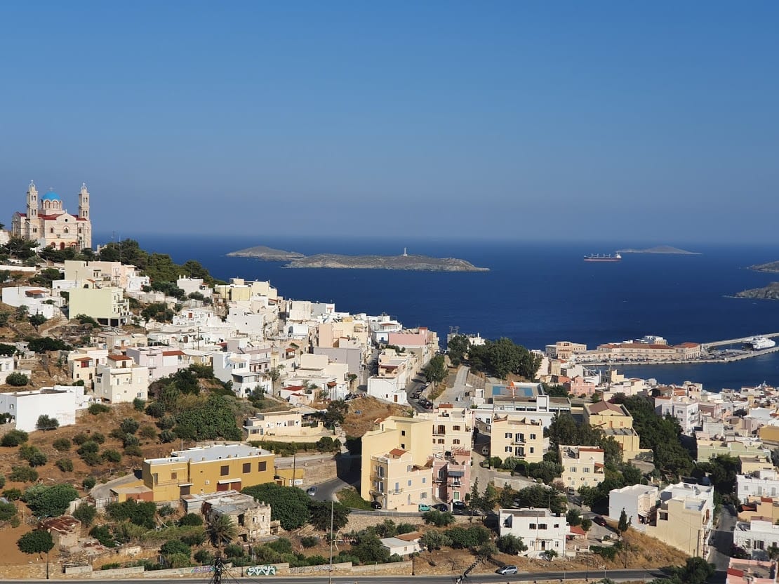 Looking out over Syros in Greece