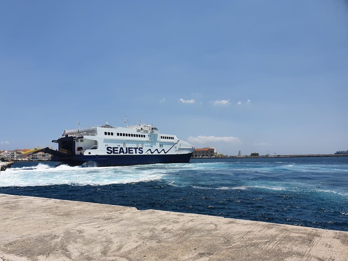 Taking the Seajets ferry from Santorini to Syros in Greece