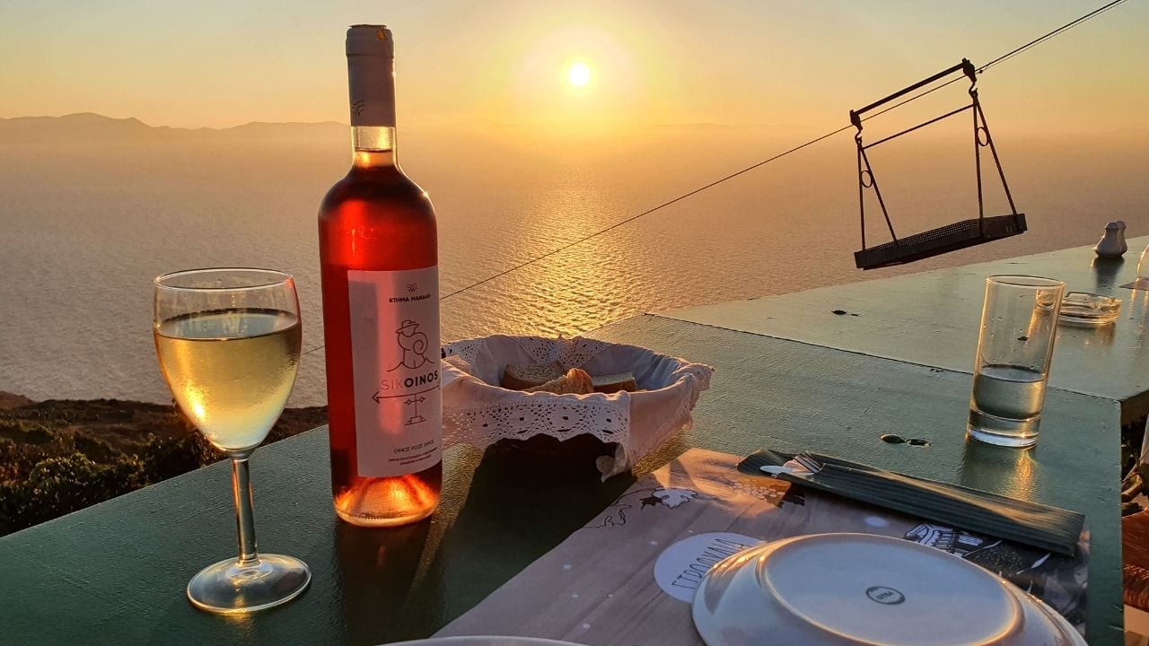 Enjoying a sunset meal in Sikinos Greece