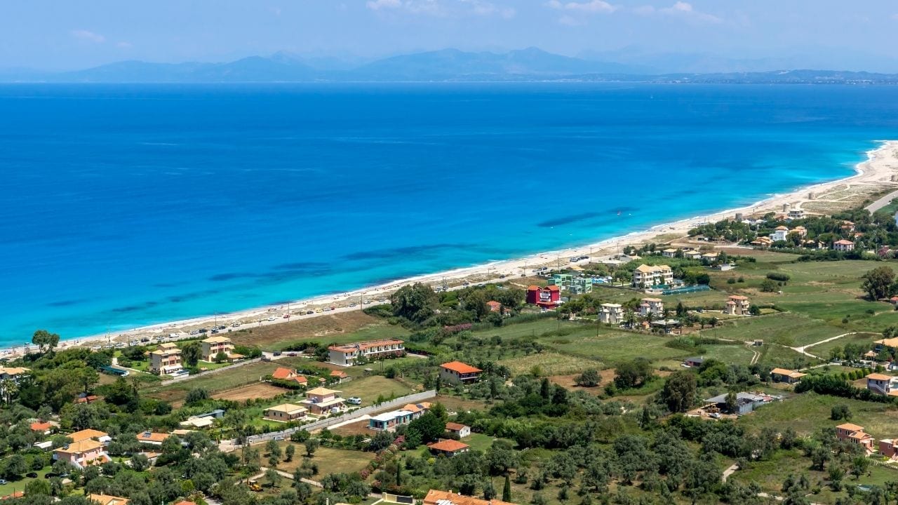 The coastline of the Ionian island of Lefkada in Greece