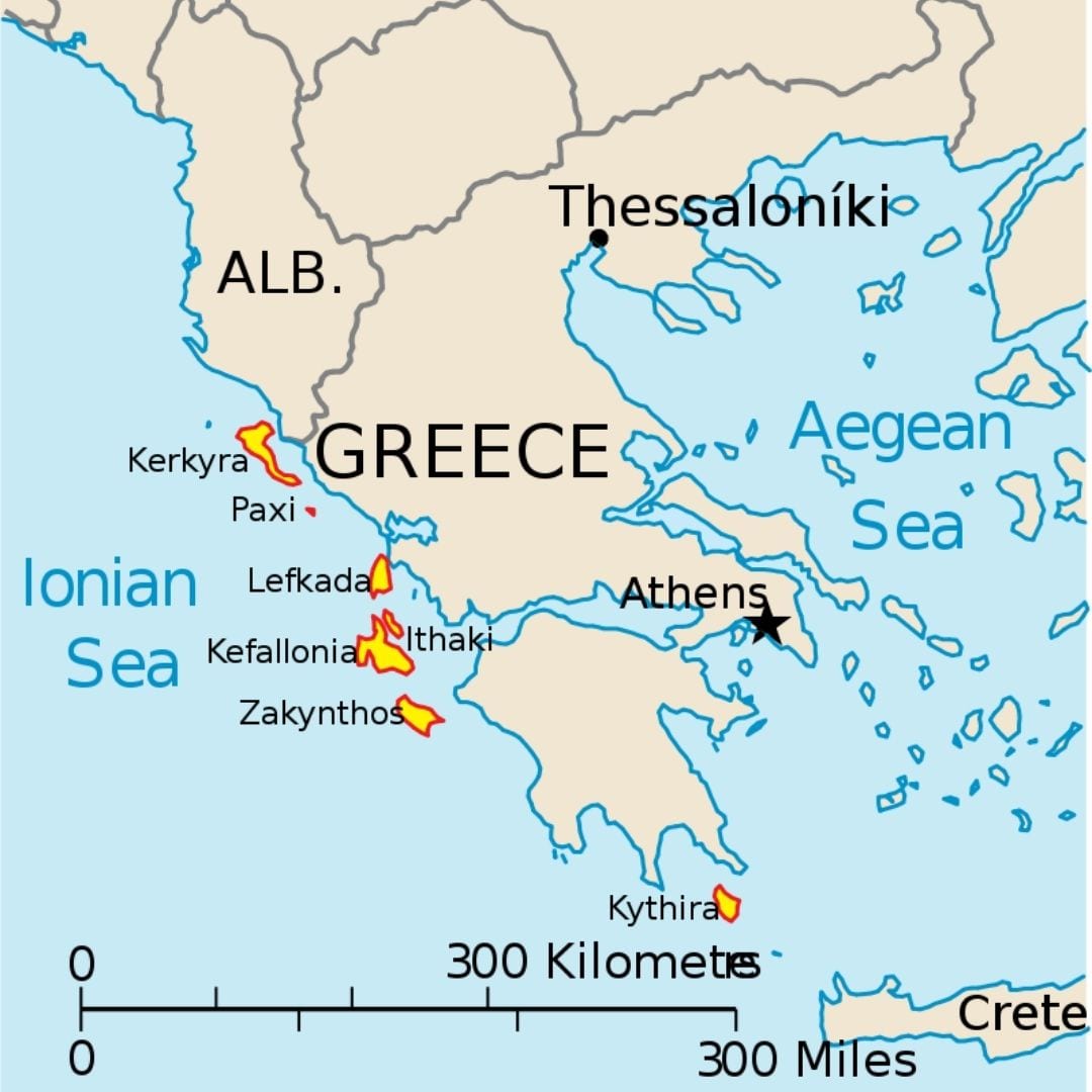 A map of the Ionian Sea islands