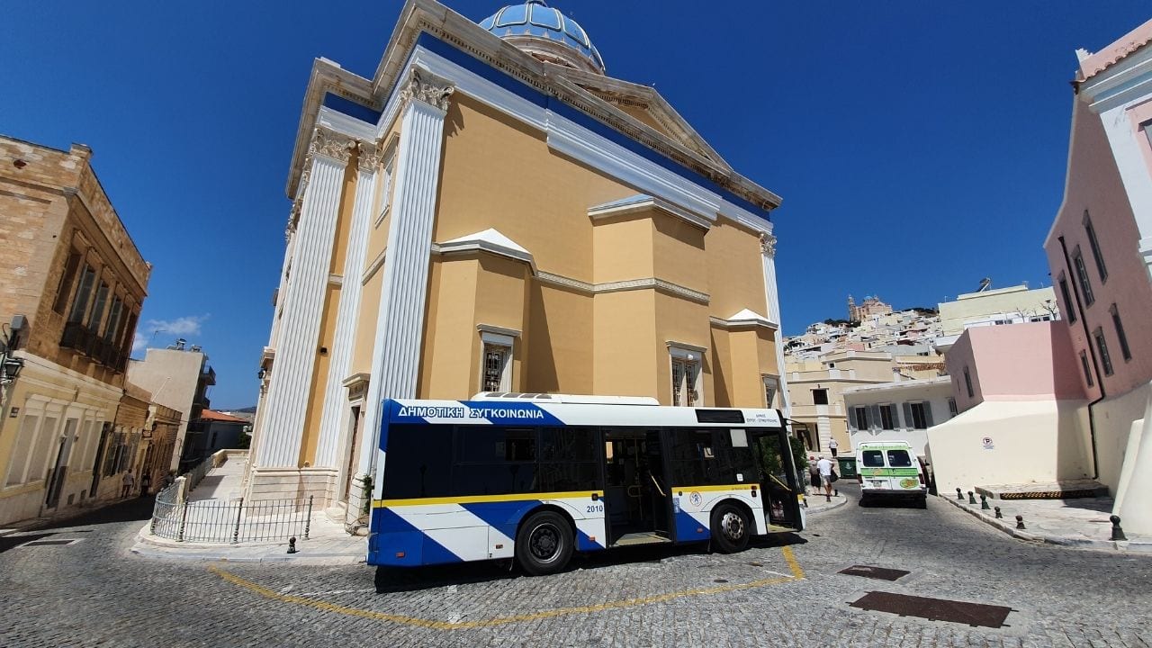 A local bus on Syros island in Greece