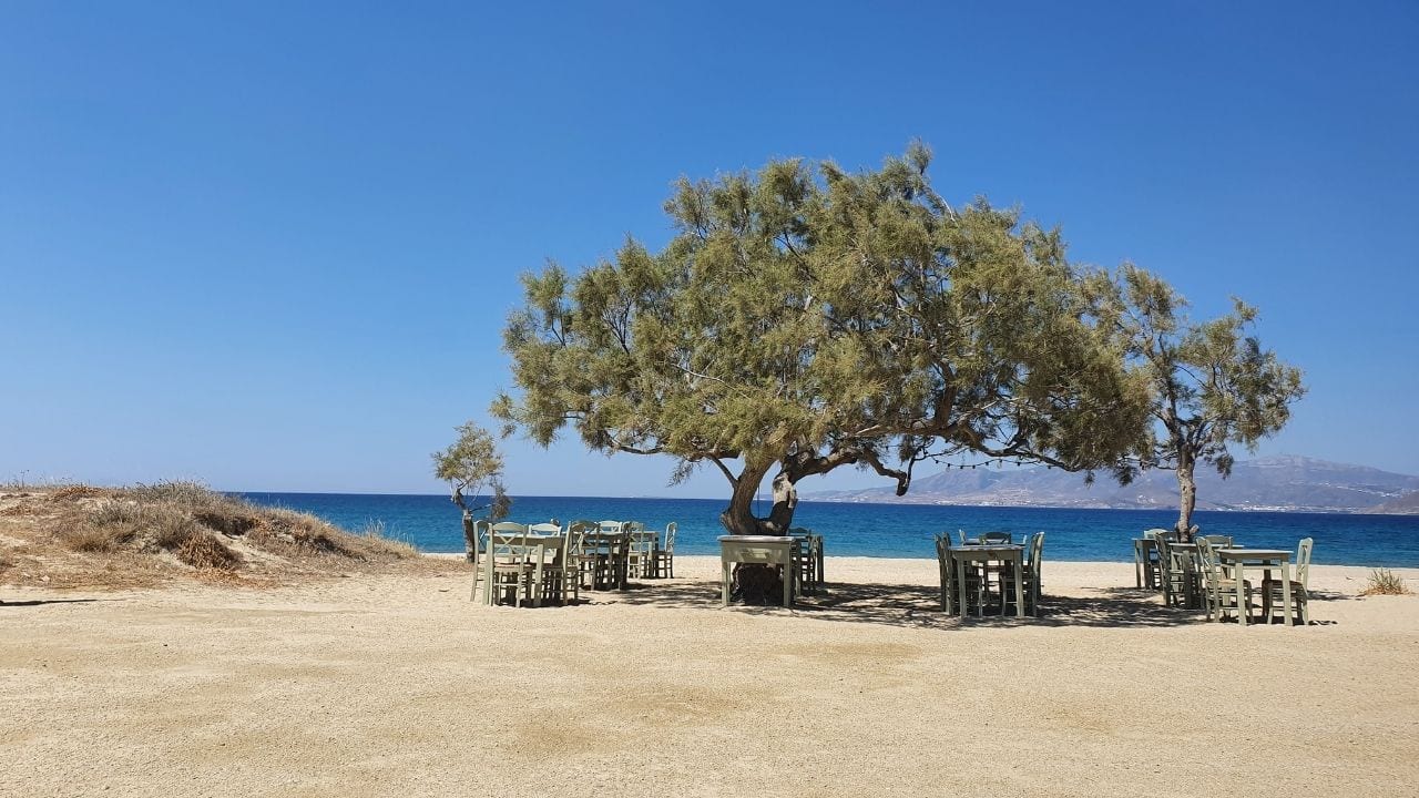 A taverna table by the beach in Naxos