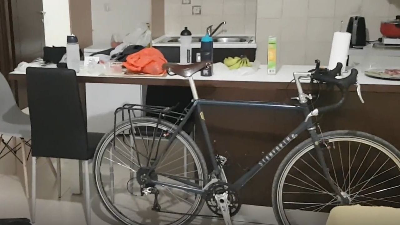 Bicycle in a hotel room