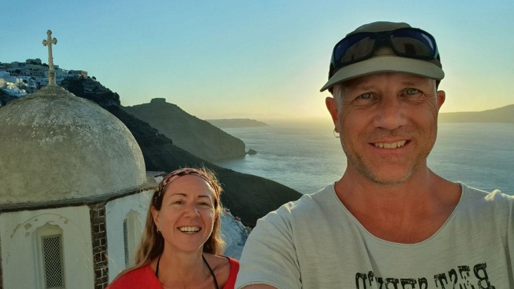 Dave and Vanessa on the Greek island of Santorini - A destination often thought of as one of the most romantic in Greece