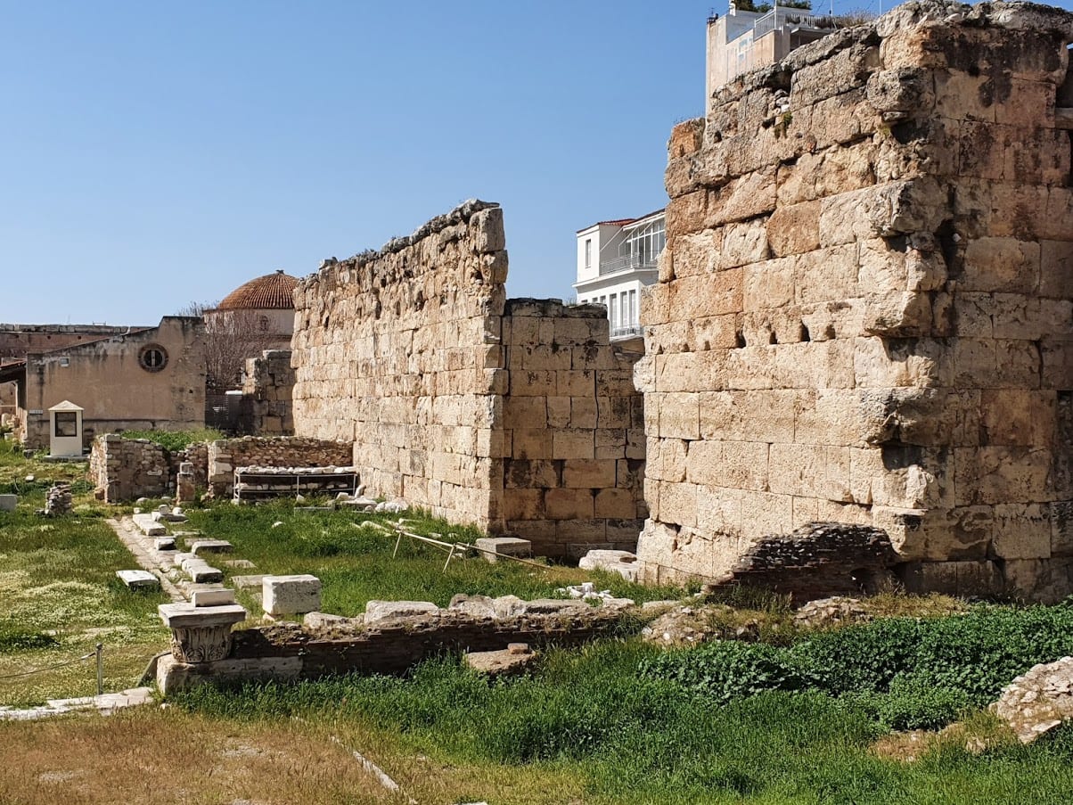 The historic site of Hadrian's Library in Athens, Greece