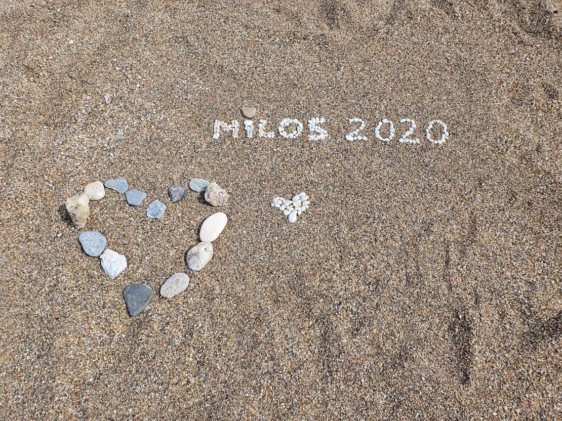 A love heart on the beach in Milos island Greece