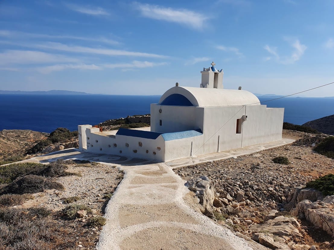 The church of Agia Sofia overlooking the Aegean Sea in Greece