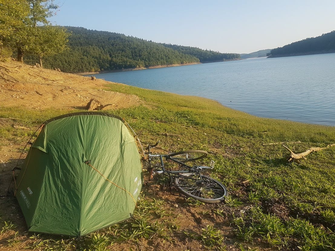 Camping by a lake