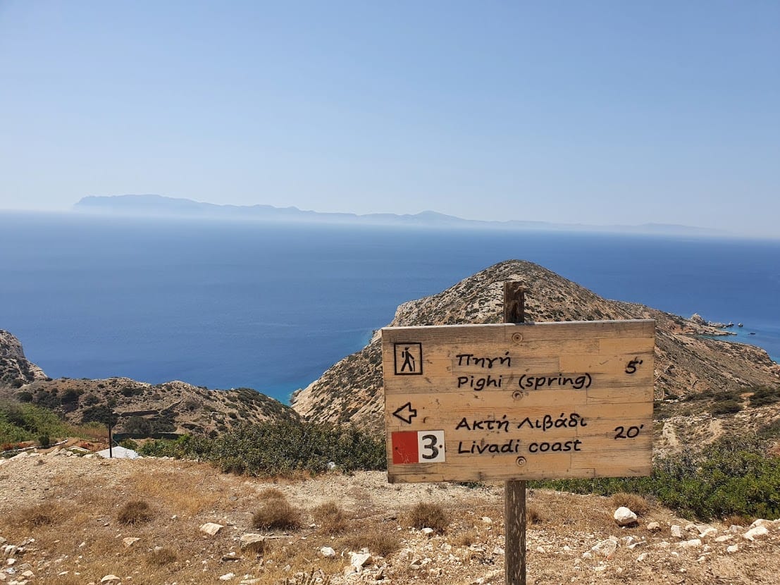 Hiking signposts in Donoussa