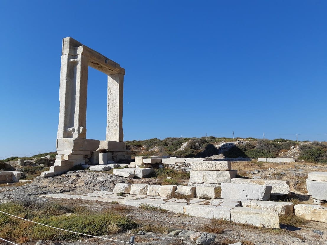Side view of the Naxos Portara