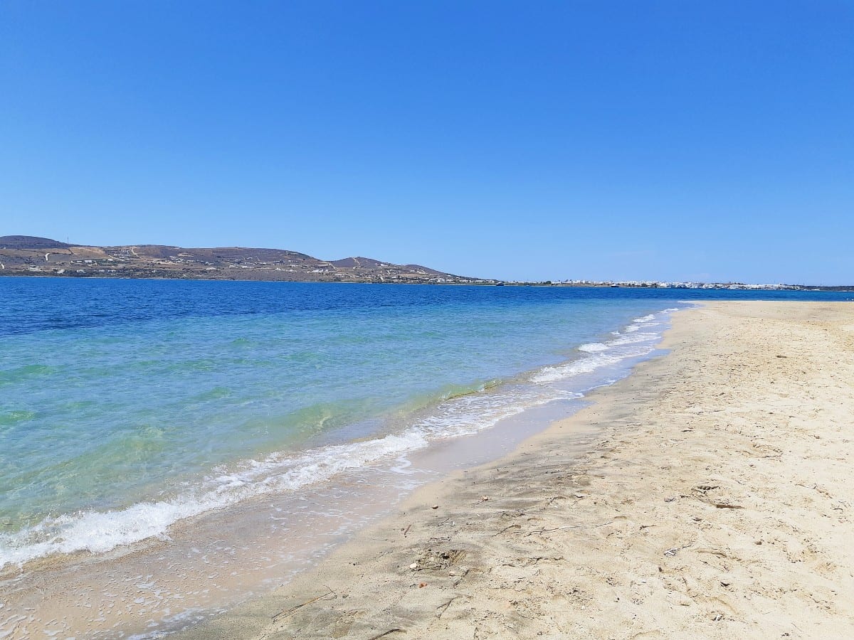 Beautiful sandy beach of Pounta in Paros