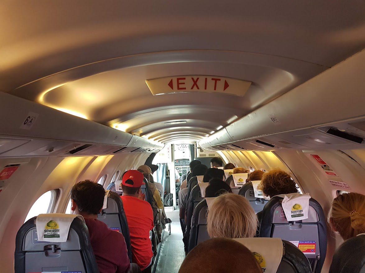 Exit sign on a plane in Nepal