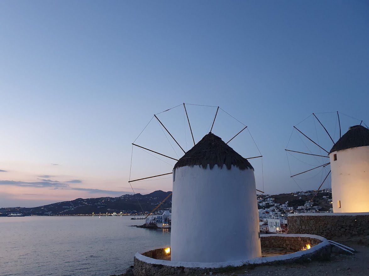 Mykonos windmills at night