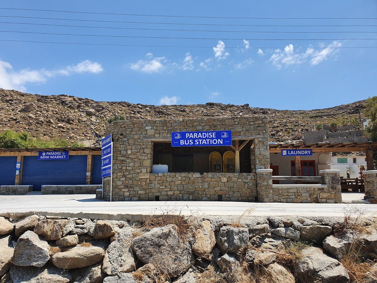 Paradise Beach Bus Station in Mykonos