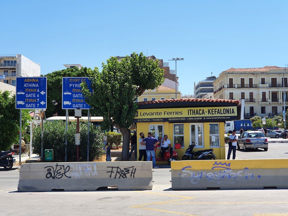A ferry kiosk in the port of Patras Greece