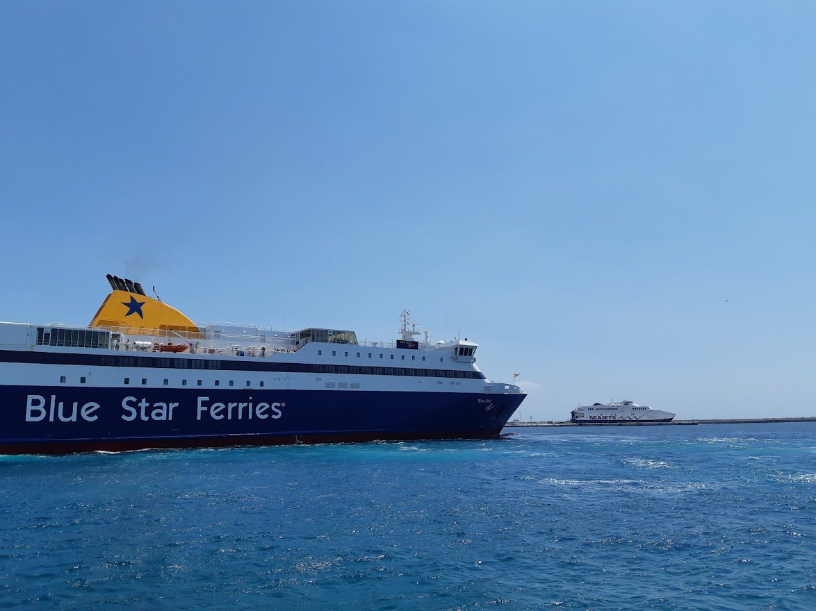 Ferries at the port in Ermoupoli in Syros island