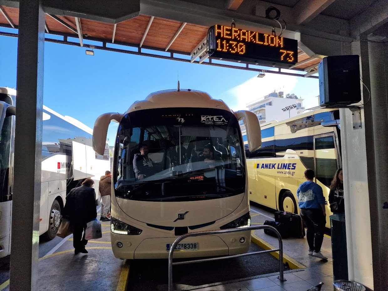 Chania to Heraklion bus getting ready to leave the KTEL Chania station